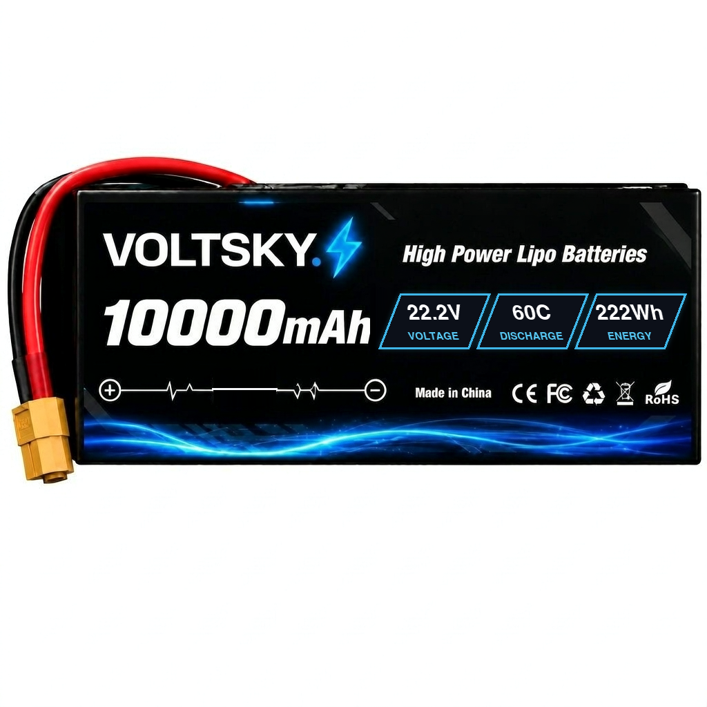 Voltsky 6S 22.2V 10000mAh 222.0Wh 60C High-Discharge LiPo FPV Racing & Freestyle Drone Battery – XT90