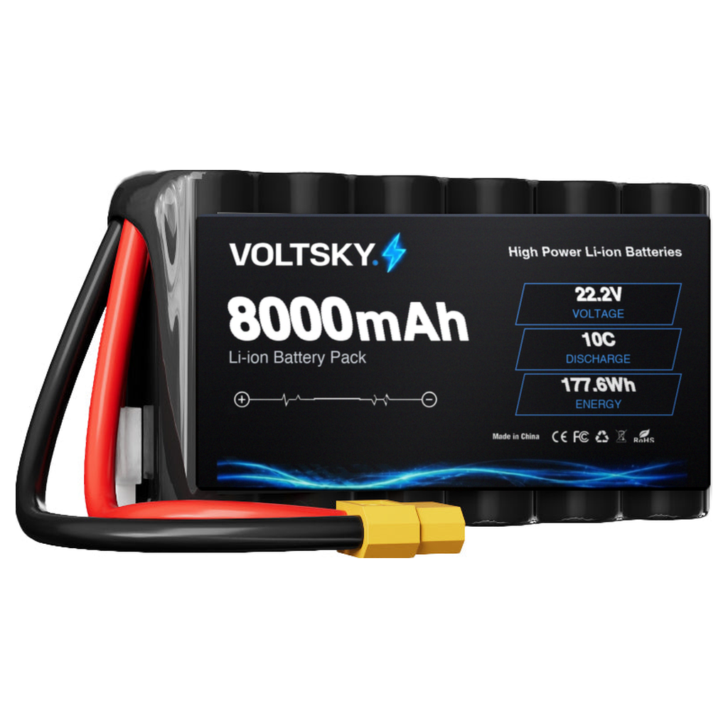 Voltsky 6S 22.2V 8000mAh 177.6Wh 10C 21700 High-Capacity Li-ion Long-Range Endurance FPV & Inspection UAV Battery – XT90