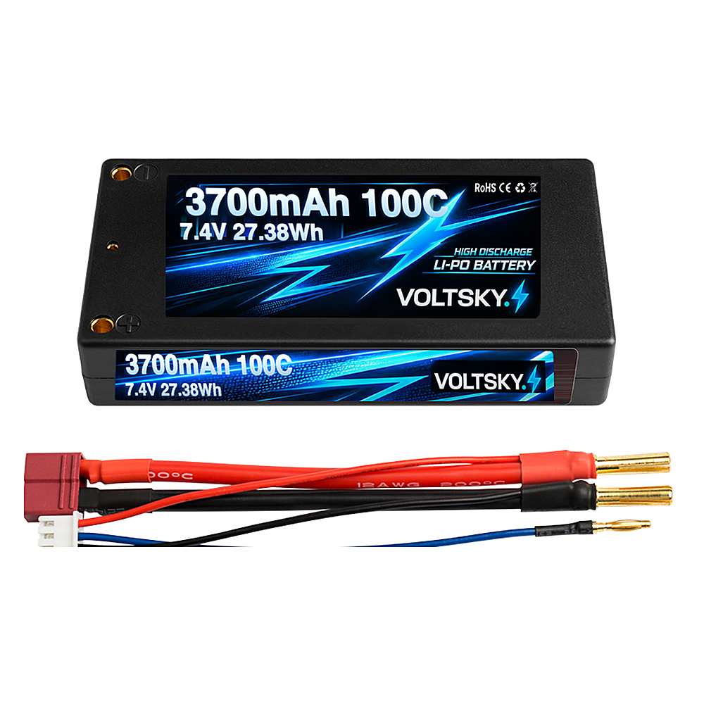 Voltsky 2S 7.4V 3700mAh 27.4Wh 100C Compact High-Discharge RC Car & Buggy LiPo Battery – Deans T-Plug