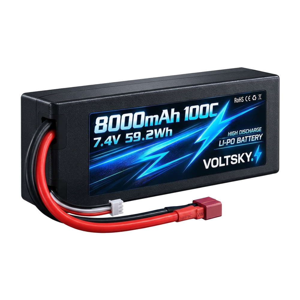 Voltsky 2S 7.4V 8000mAh 59.2Wh 100C Ultra-Low IR Hardcase Competition RC Car LiPo Battery – TRX / EC3