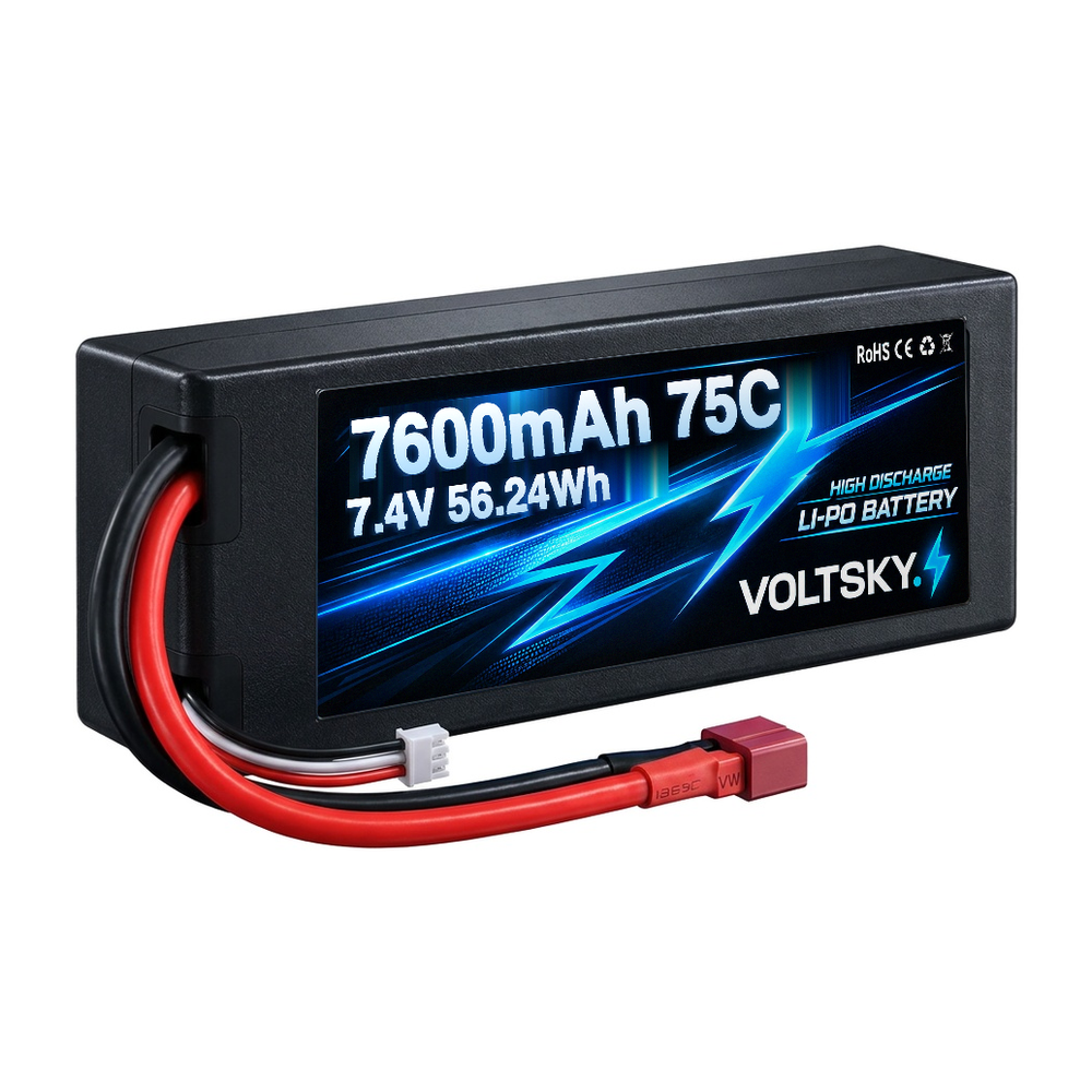 Voltsky 2S 7.4V 7600mAh 56.2Wh 75C High-Power Hardcase RC Car LiPo Battery – EC3 / XT60