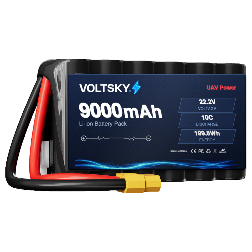 Voltsky 6S 22.2V 9000mAh 199.8Wh 10C 21700 High-Capacity Li-ion Long-Range Endurance FPV & Inspection UAV Battery – XT90