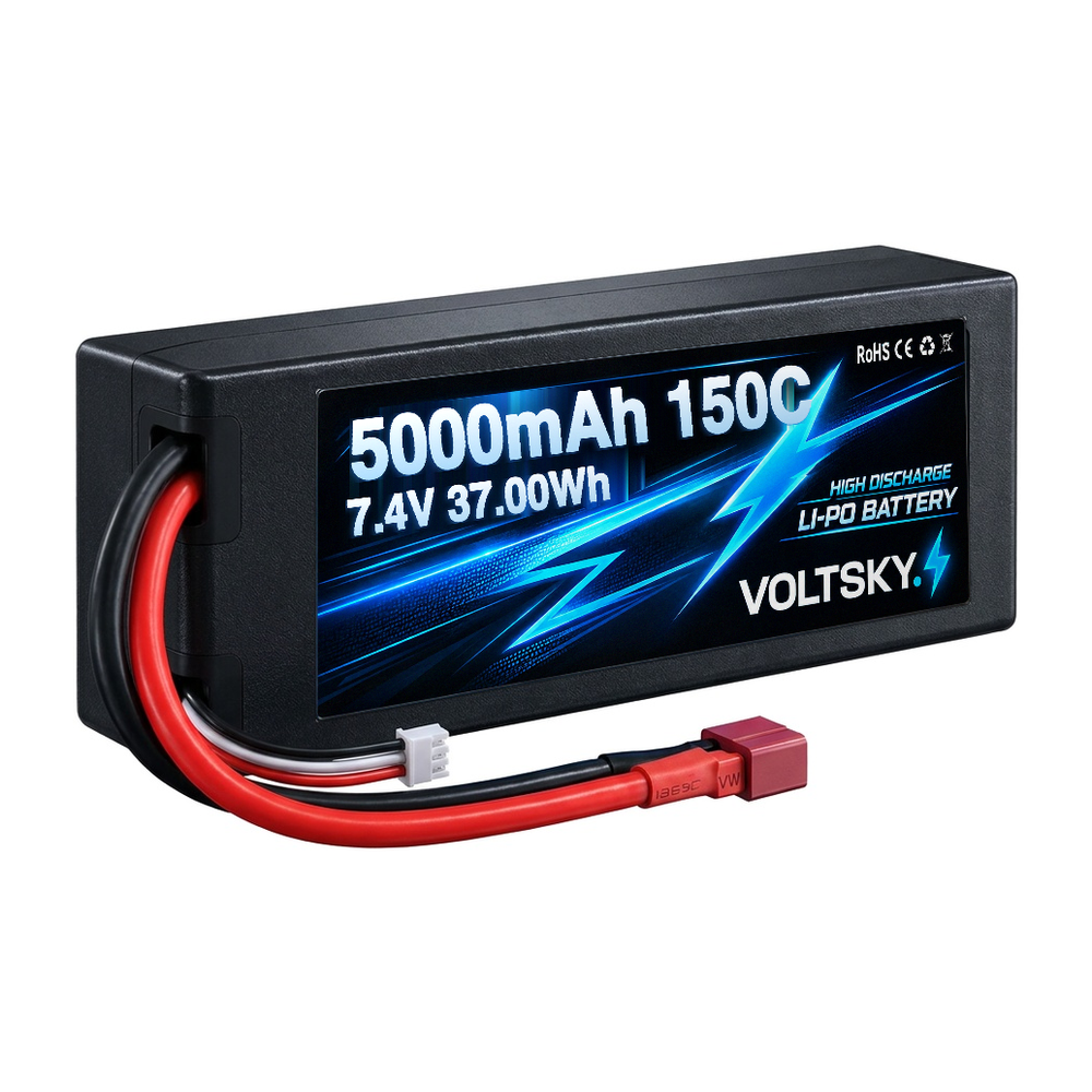 Voltsky 2S 7.4V 5000mAh 37.0Wh 150C Ultra High-Discharge Hardcase RC Competition Car LiPo Battery – XT60