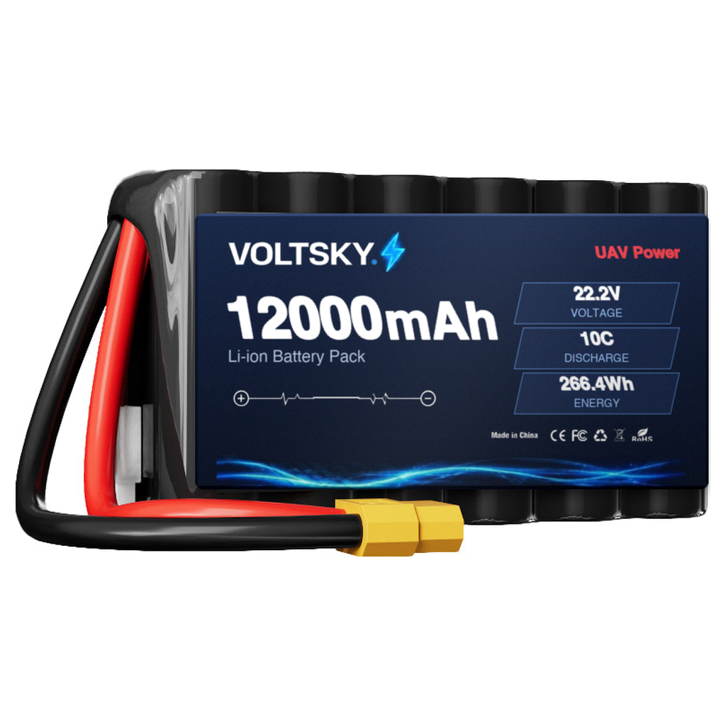 Voltsky 6S 22.2V 12000mAh 266.4Wh 10C 21700 High-Capacity Li-ion Long-Range Endurance FPV & Inspection UAV Battery – XT90