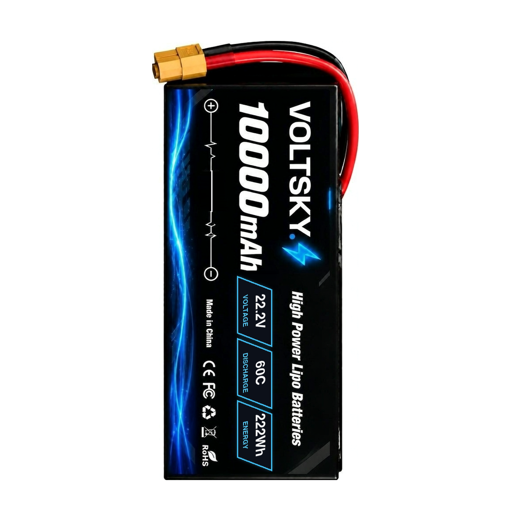 Voltsky 6S 22.2V 10000mAh 222.0Wh 60C High-Discharge LiPo FPV Racing & Freestyle Drone Battery – XT90