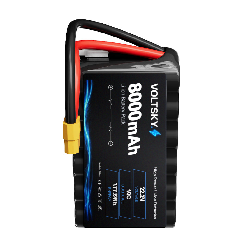 Voltsky 6S 22.2V 8000mAh 177.6Wh 10C 21700 High-Capacity Li-ion Long-Range Endurance FPV & Inspection UAV Battery – XT90