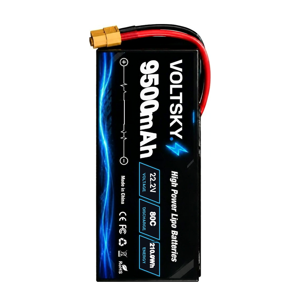 Voltsky 6S 22.2V 9500mAh 210.9Wh 80C High-Discharge LiPo FPV Racing & Freestyle Drone Battery – XT90