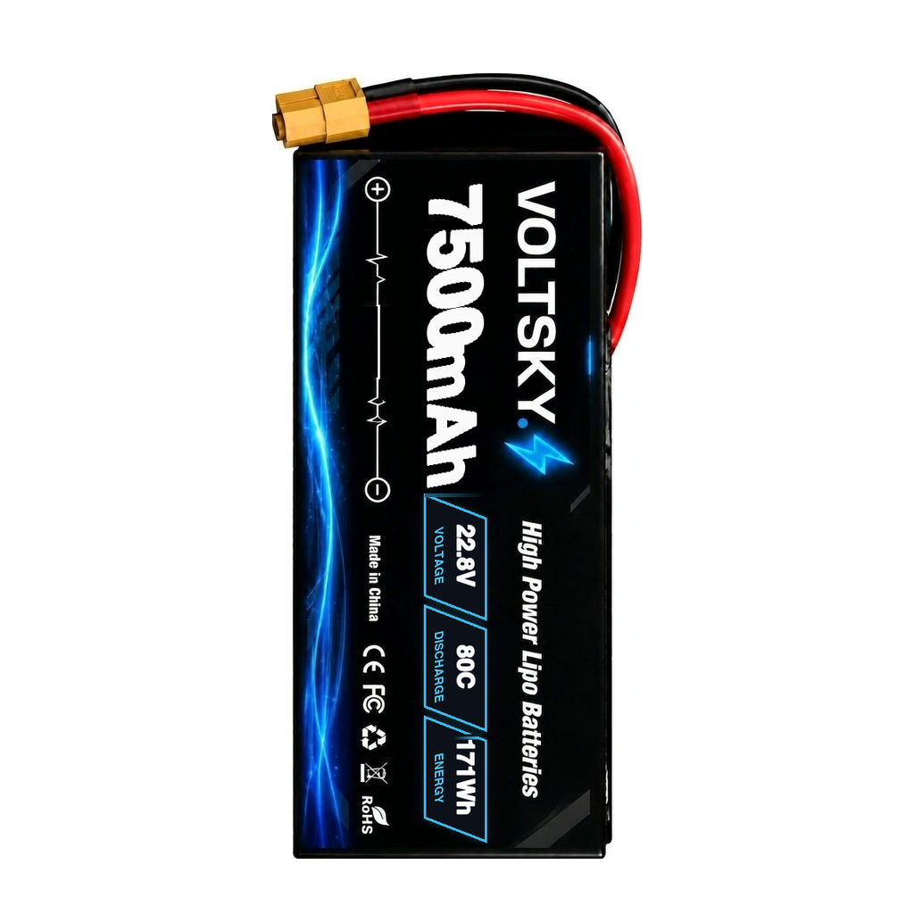 Voltsky 6S 22.8V 7500mAh 171.0Wh 80C High-Discharge LiPo FPV Racing & Freestyle Drone Battery – XT90