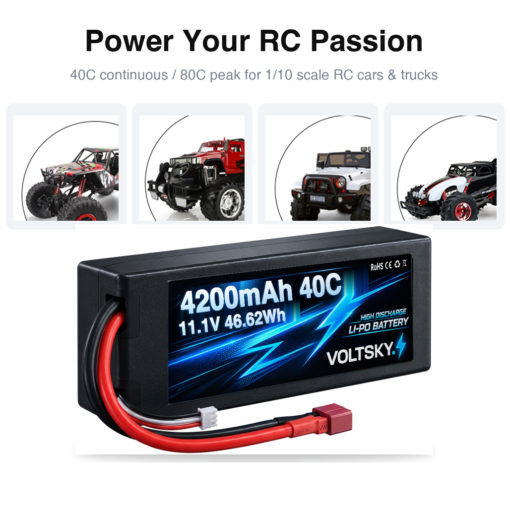 Voltsky 2S 7.4V 4200mAh 31.1Wh 40C Hardcase RC Car Racing & Drift LiPo Battery – XT60 / EC5