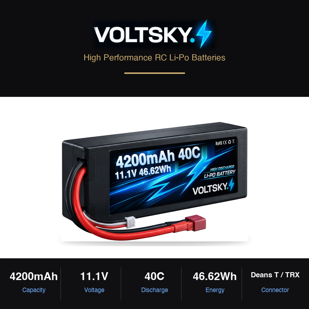 Voltsky 2S 7.4V 4200mAh 31.1Wh 40C Hardcase RC Car Racing & Drift LiPo Battery – XT60 / EC5