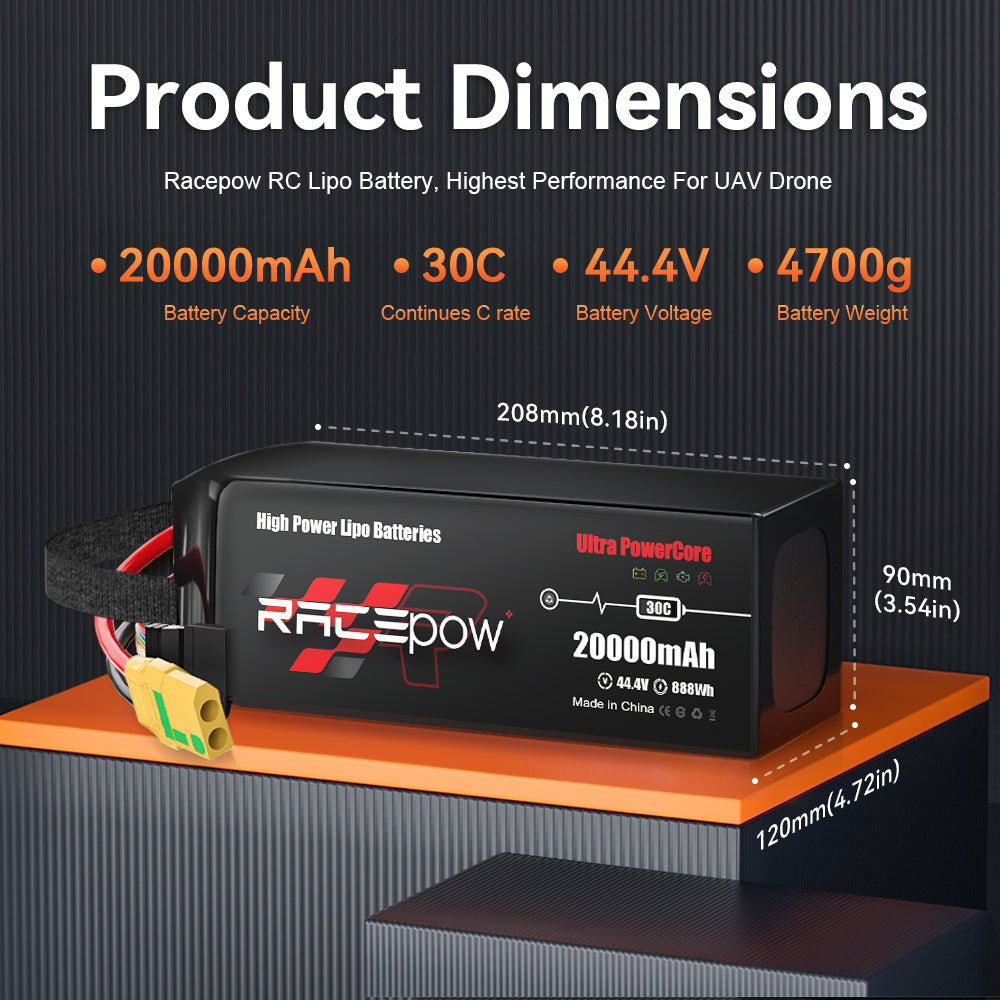 Voltsky 12S 44.4V 20000mAh 888.0Wh 30C LiPo Agricultural Drone Sprayer Battery – XT90-S (Anti-Spark)