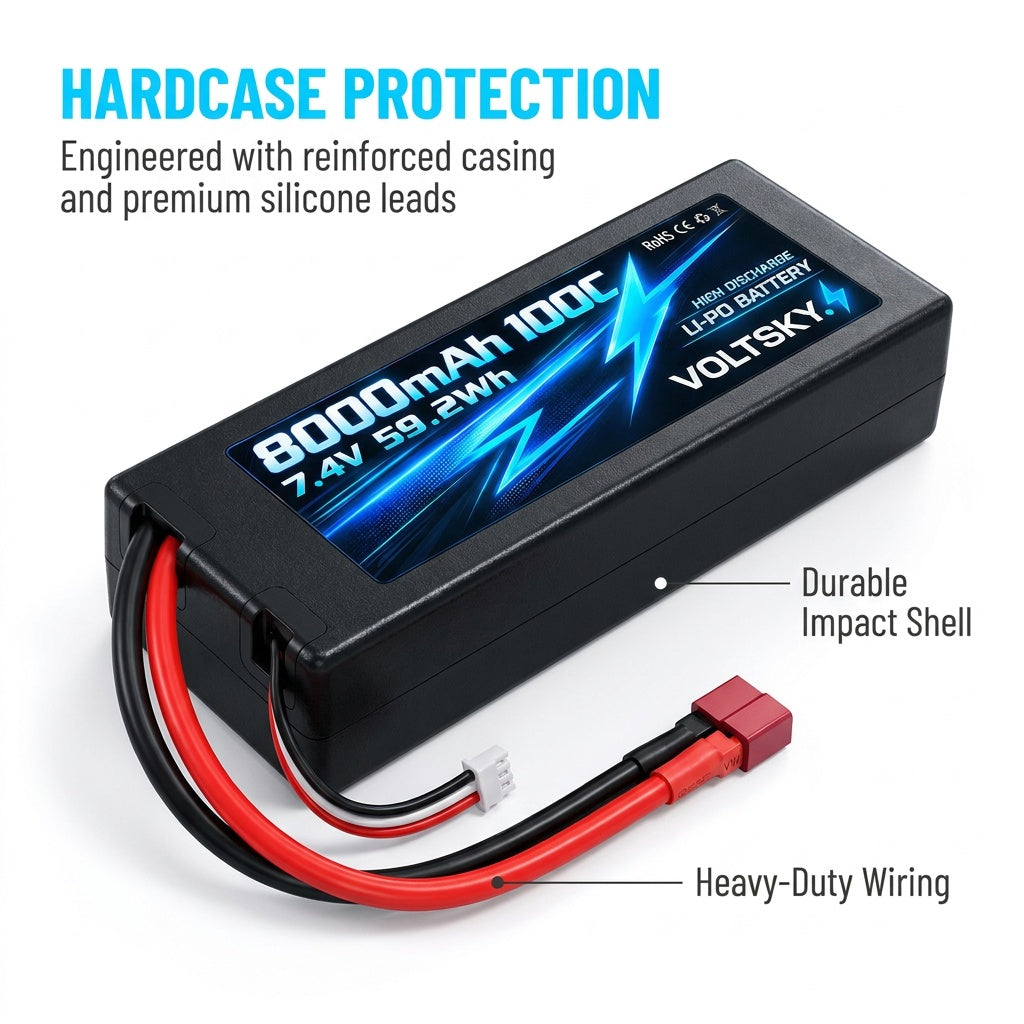 Voltsky 2S 7.4V 8000mAh 59.2Wh 100C Ultra-Low IR Hardcase Competition RC Car LiPo Battery – TRX / EC3