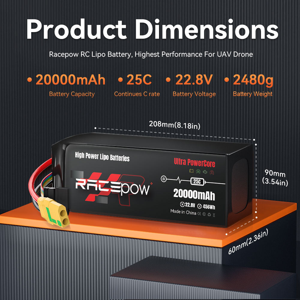 Voltsky 6S 22.8V 20000mAh 456.0Wh 25C LiHV Agricultural Drone Sprayer Battery – XT90-S (Anti-Spark)